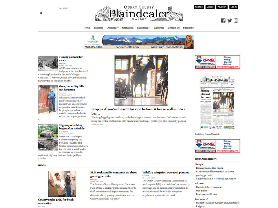 Ouray County Plaindealer website